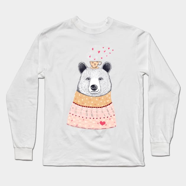 Bear with coffee Long Sleeve T-Shirt by kodamorkovkart